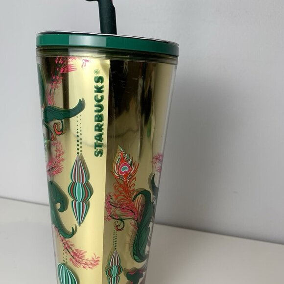 NEW Starbucks Christmas Reindeer Tumbler Gold Green 2024 Topper Straw 24 oz - Picture 5 of 9
